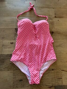La Redoure Pink vicky Gingham One-Piece halter Swimsuit size 8 pool beach